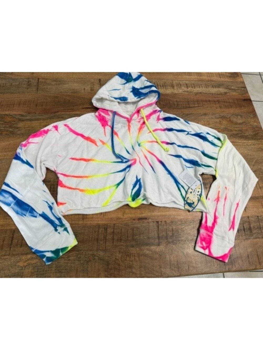 Pop Surf Tie Dye Cropped Hoodie Sweatshirt XL White Born Brooklyn Built  Summer